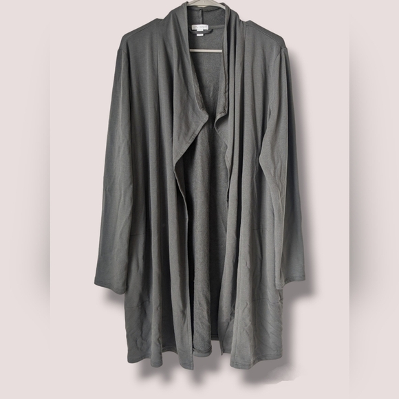 J. Jill Pure Jill Olive Green Open Front Longline Tencel Blend Cardigan Layering - Picture 2 of 11